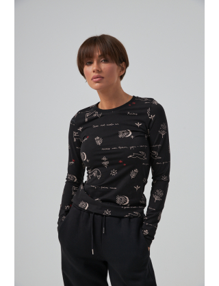 Картинка Лонгслів чорний з принтом 