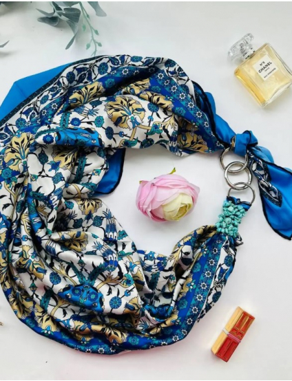 Картинка Дизайнерська шовкова хустка My Scarf "Квіткова палітра" 90 на 90 см