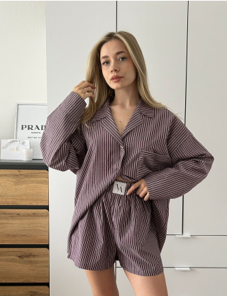 Картинка Піжама трійка у тонку білу смужку