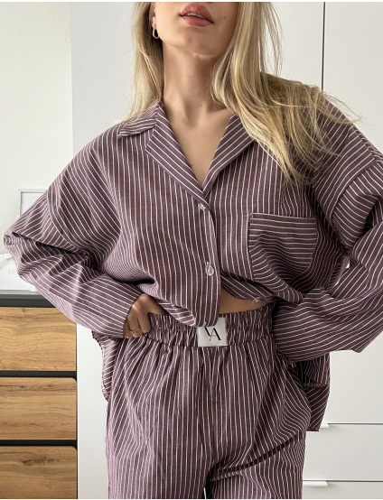 Картинка Піжама трійка у тонку білу смужку