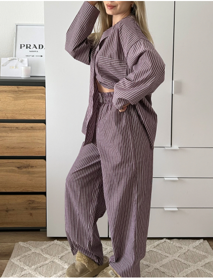 Картинка Піжама трійка у тонку білу смужку