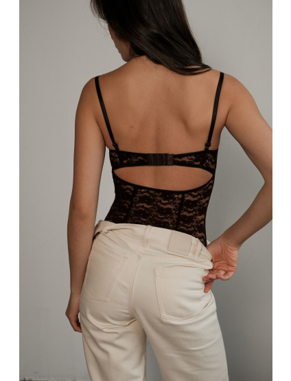 Картинка Боді на бретелях з гіпюру шоколадне