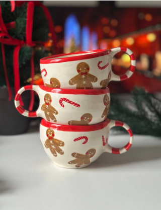 Картинка Керамічна чашка ручної роботи з пряничними чоловічками