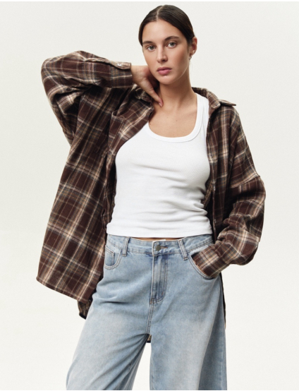 Картинка Сорочка LONG у клітинку коричнева