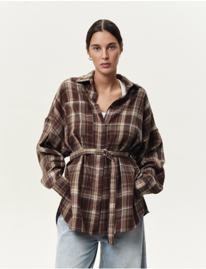 Картинка Сорочка LONG у клітинку коричнева