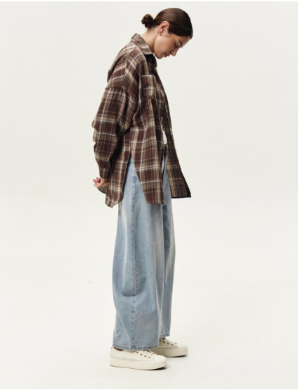 Картинка Сорочка LONG у клітинку коричнева