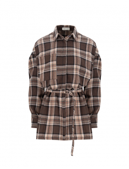 Картинка Сорочка LONG у клітинку коричнева