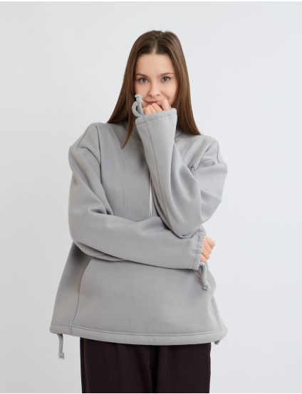 Картинка Трикотажне худі з напівблискавкою та декоративним принтом