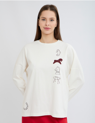 Картинка Лонгслів із лінійними ілюстраціями спереду та ззаду