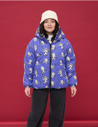 Картинка Стильна пухова куртка з кумедним принтом корівок