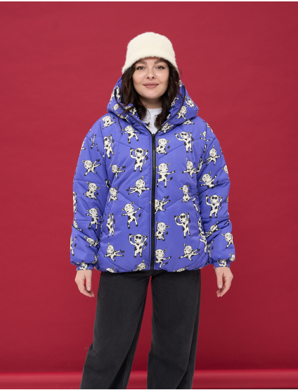 Картинка Стильна пухова куртка з кумедним принтом корівок