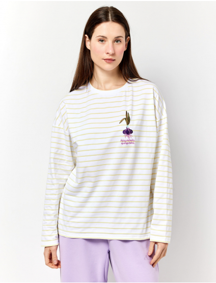 Картинка Лонгслів з вишивкою "Кримська цибулька" смугастий