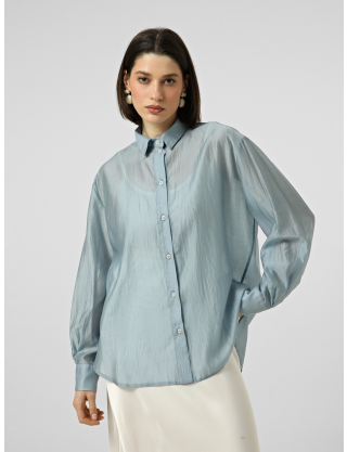Картинка Напівпрозора блакитна сорочка oversize