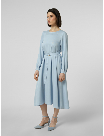 Картинка Блакитна сукня міді з поясом