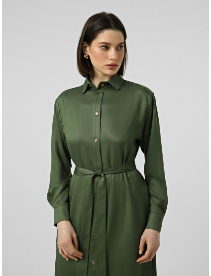 Картинка Сукня‑сорочка міді в оливковому відтінку