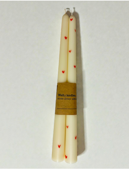 Картинка Конусні свічки з червоними сердечками (набір 2 шт.)