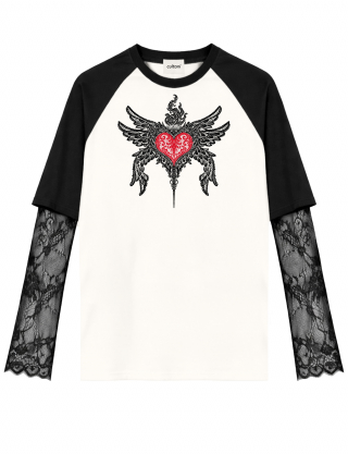 Картинка Лонгслів із мереживними рукавами та графічним принтом