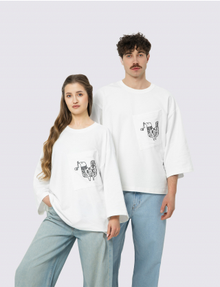 Картинка Футболка з кишенею та принтом «Птах свободи», oversize, біла