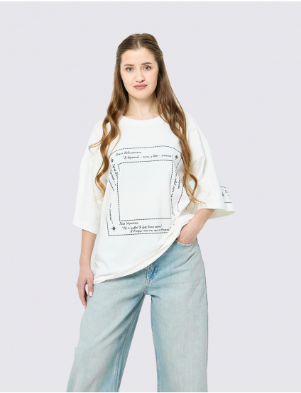 Картинка Футболка з принтом «Сила слова», oversize, молочна