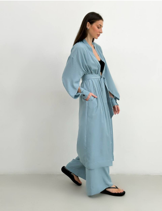 Картинка Світло‑блакитне кімоно в подовженому крої 