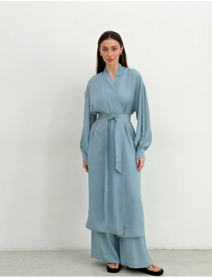 Картинка Світло‑блакитне кімоно в подовженому крої 