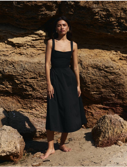 Картинка Чорна міді‑сукня з широкими бретелями та відкритою спинкою