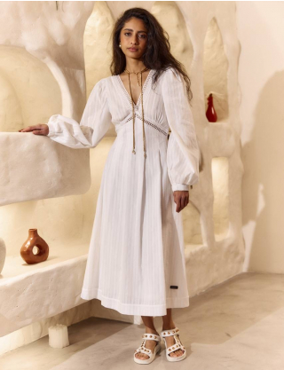 Картинка Біла бохо сукня з мереживними вставками