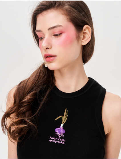 Картинка Майка з вишивкою «Кримська цибулька» чорна