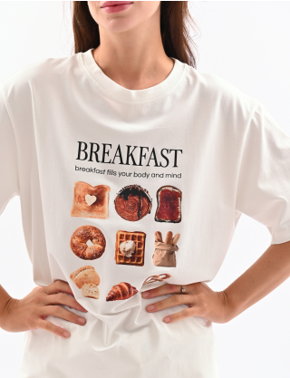 Футболка breakfast оверсайз біла Картинка Футболка breakfast оверсайз біла