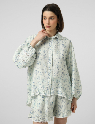 Картинка Сорочка принтована блакитними квітами 