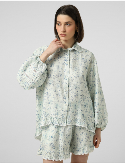 Картинка Сорочка принтована блакитними квітами 