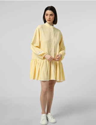 Картинка Жовта лляна сукня з мереживом