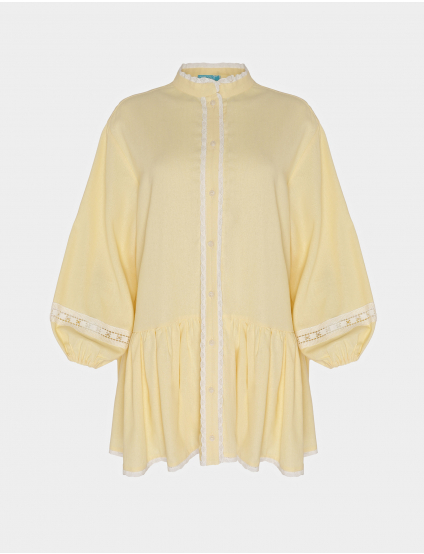 Картинка Жовта лляна сукня з мереживом