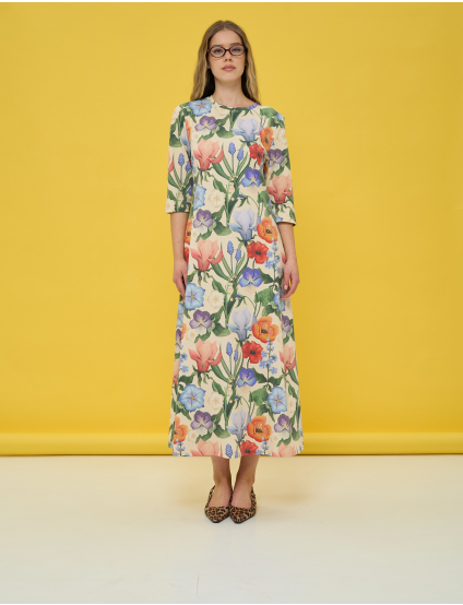 Картинка Сукня міді з яскравим квітковим принтом