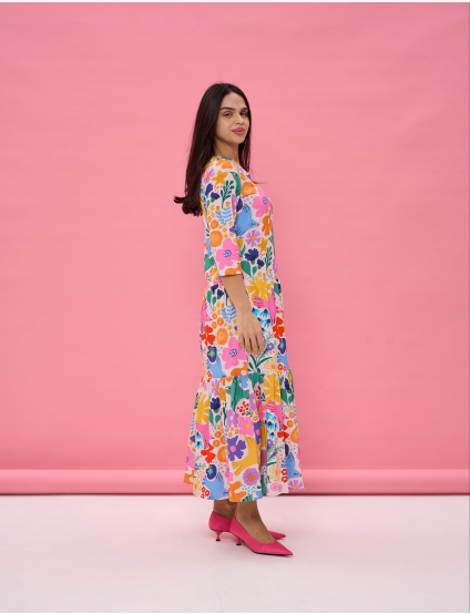 Картинка Сукня максі з насиченим багатоколірним флористичним принтом