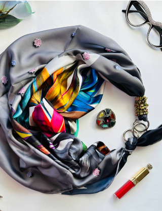 Картинка Дизайнерська шовкова хустка "Діамантове сяйво"