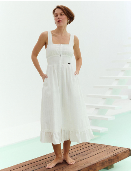 Картинка Легка біла сукня міді з квадратним вирізом