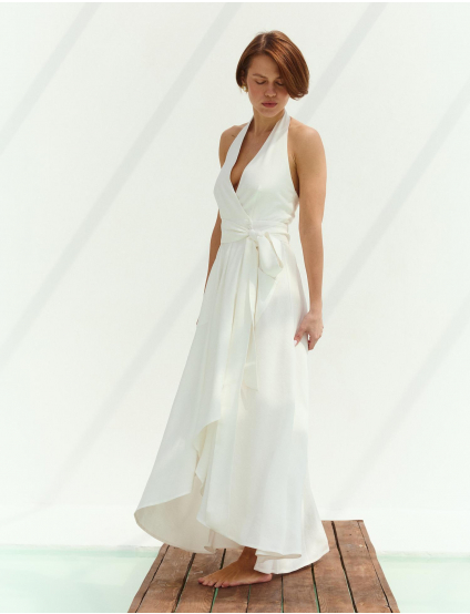 Картинка Біла сукня з відкритою спиною та глибоким V-вирізом