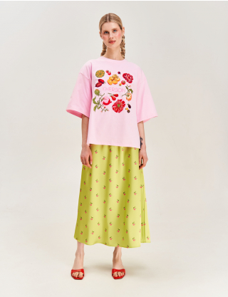 Картинка Спідниця принтована "Херсонські помідори" зелена