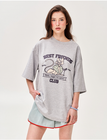 Картинка Футболка з аплікацією "Best Friend's Club" кіт тусовщик