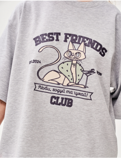 Картинка Футболка з аплікацією "Best Friend's Club" кіт тусовщик