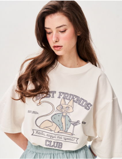 Картинка Футболка з аплікацією "Best Friend's Club" кіт тусовщик