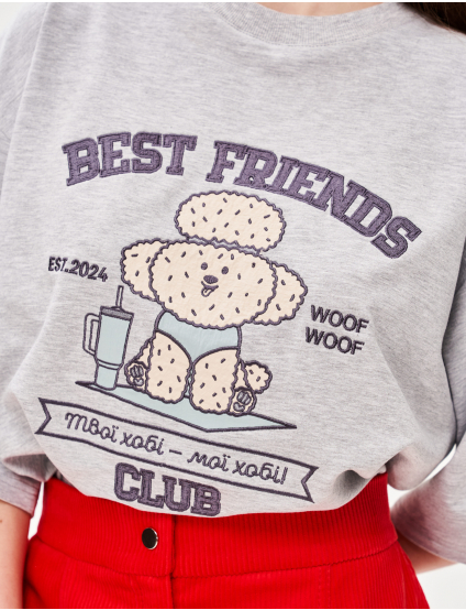 Картинка Футболка з аплікацією "Best Friend's Club" пес батарейка