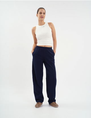 Картинка Трикотажні брюки wide leg темно-сині