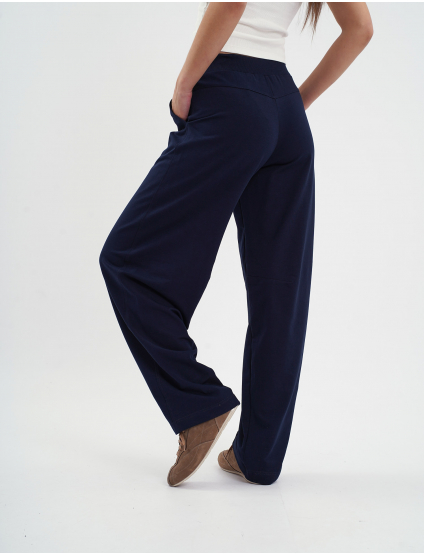 Картинка Трикотажні брюки wide leg темно-сині