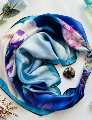 Картинка Дизайнерська шовкова хустка My Scarf "Блакитна гортензія"