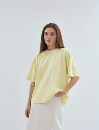 Картинка Футболка oversize жовта з авторським принтом
