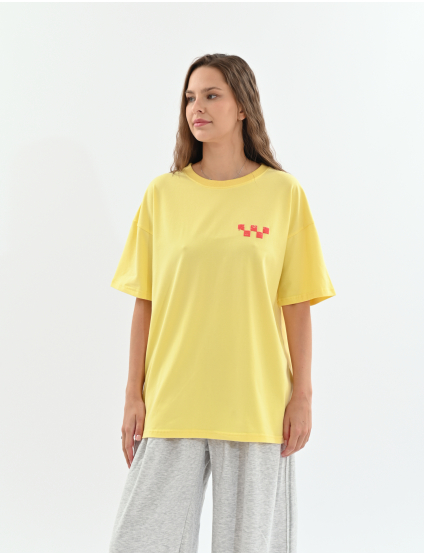 Картинка Футболка oversize з авторським принтом жовта