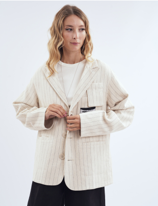 Картинка Жакет oversize з авторськими деталями бежевий в полоску