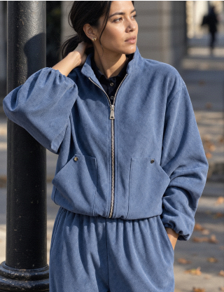 Картинка Бомбер oversize на блискавці синій